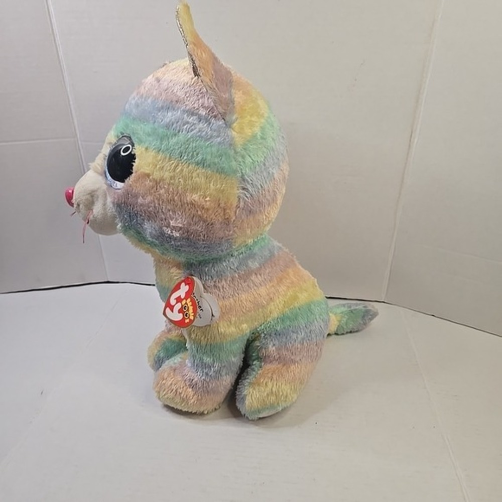 Ty Beanie Boos Heather Large Rainbow Cat Plush 17"2018 Blue Gold Glitter Eyes - Picture 8 of 16